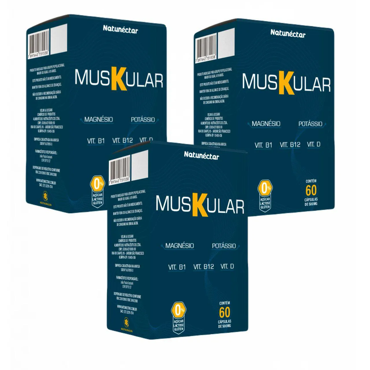 3x Muskular - Potássio+ Magnésio+ Vit D B1 e B12