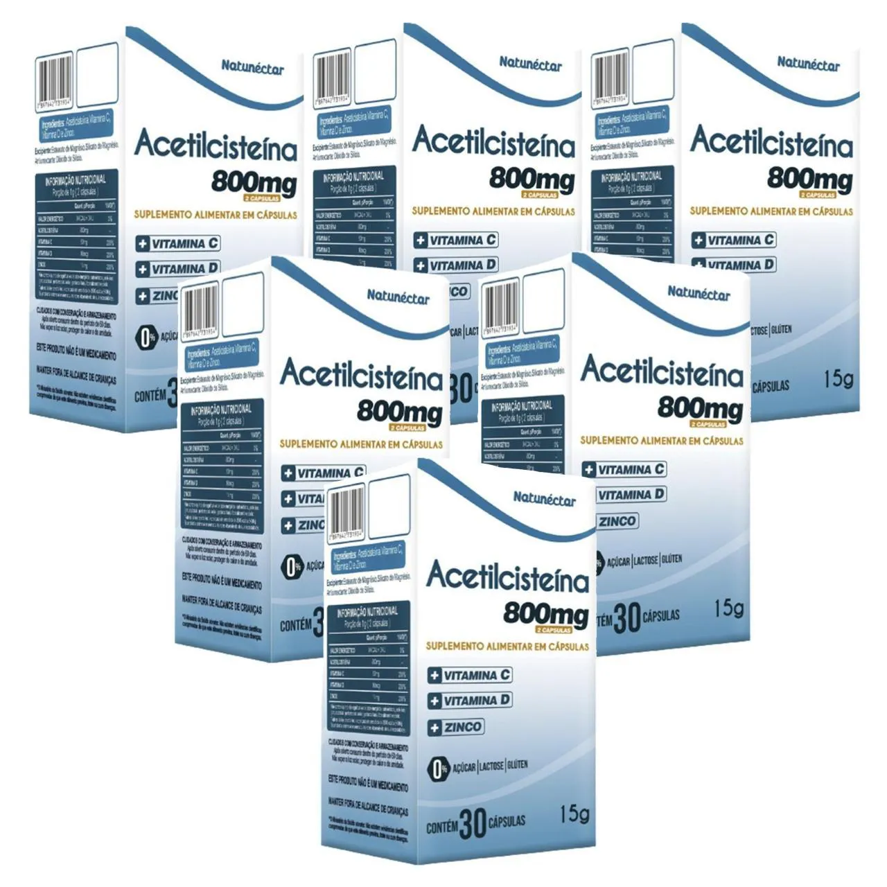 6x Acetilcisteína 800mg + Vitamina C + Vitamina D + Zinco Natunéctar 30 Cápsulas
