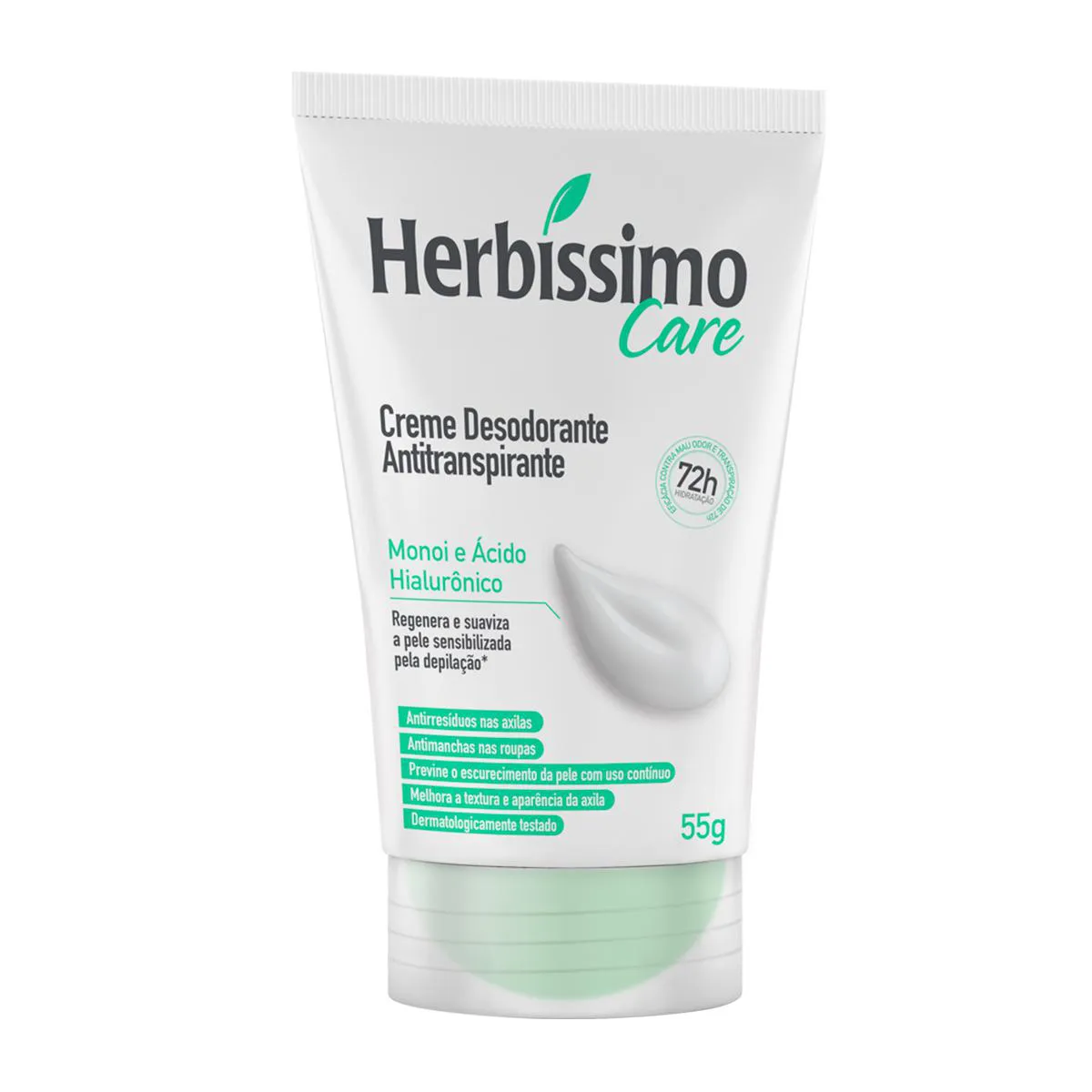 Desodorante Antitranspirante Creme Herbíssimo Care Monoi e Ácido Hialurónico 72h 55g