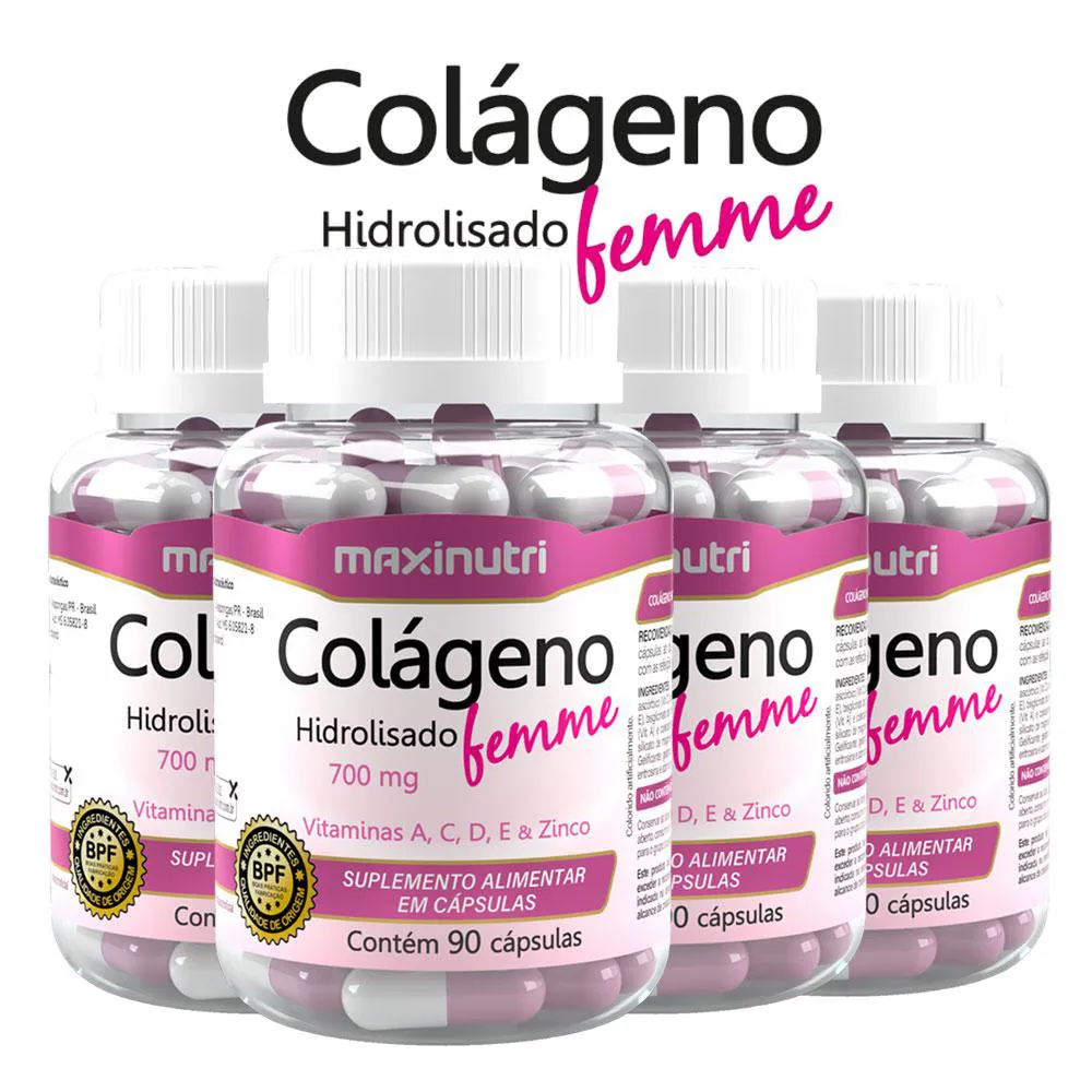 Kit 4 Colágeno Hidrolisado Femme Vitaminas + Zinco 90 Cápsulas Maxinutri