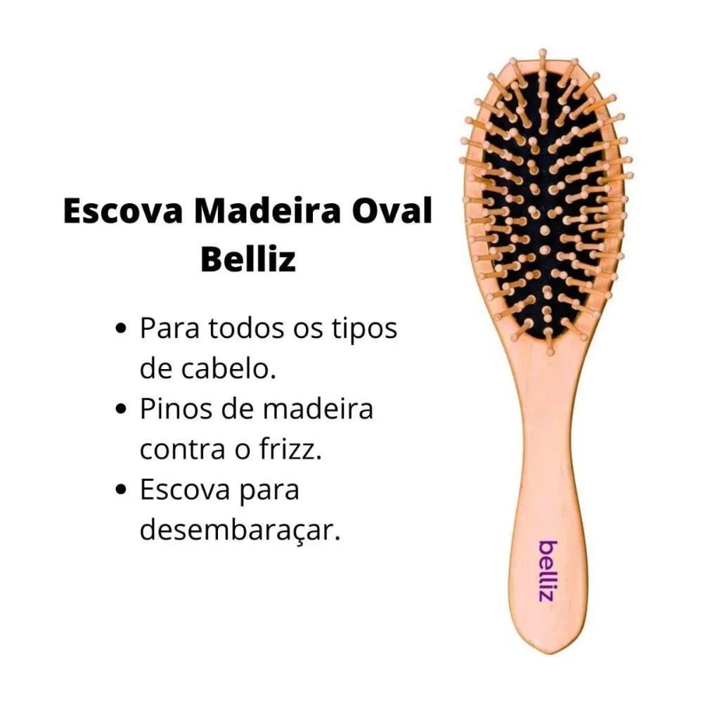 Escova Madeira Belliz Oval com Cerdas de Madeira Cód. 440