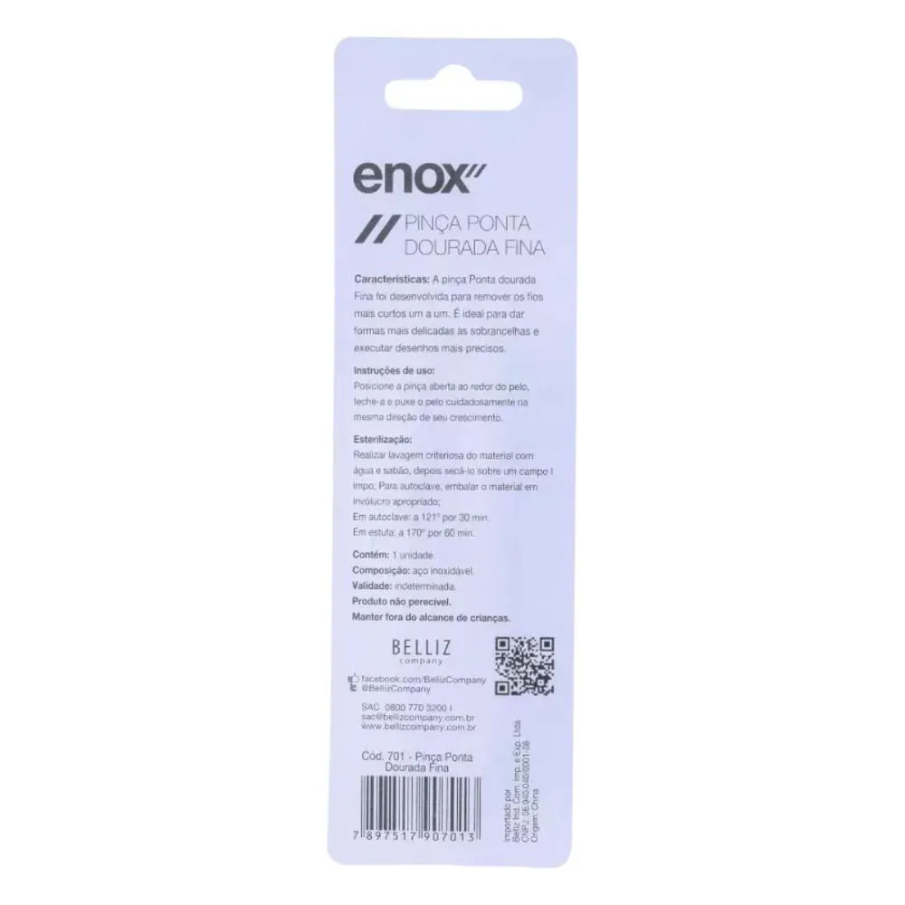 Kit Pinças Belliz Enox Ponta Dourada Fina Cod.701 C/3