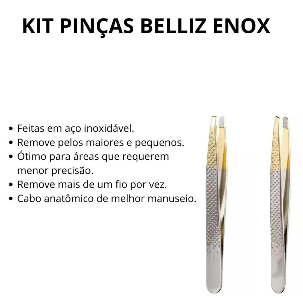 Kit Pinças Belliz Enox Ponta Reta + Ponta Diagonal C/2