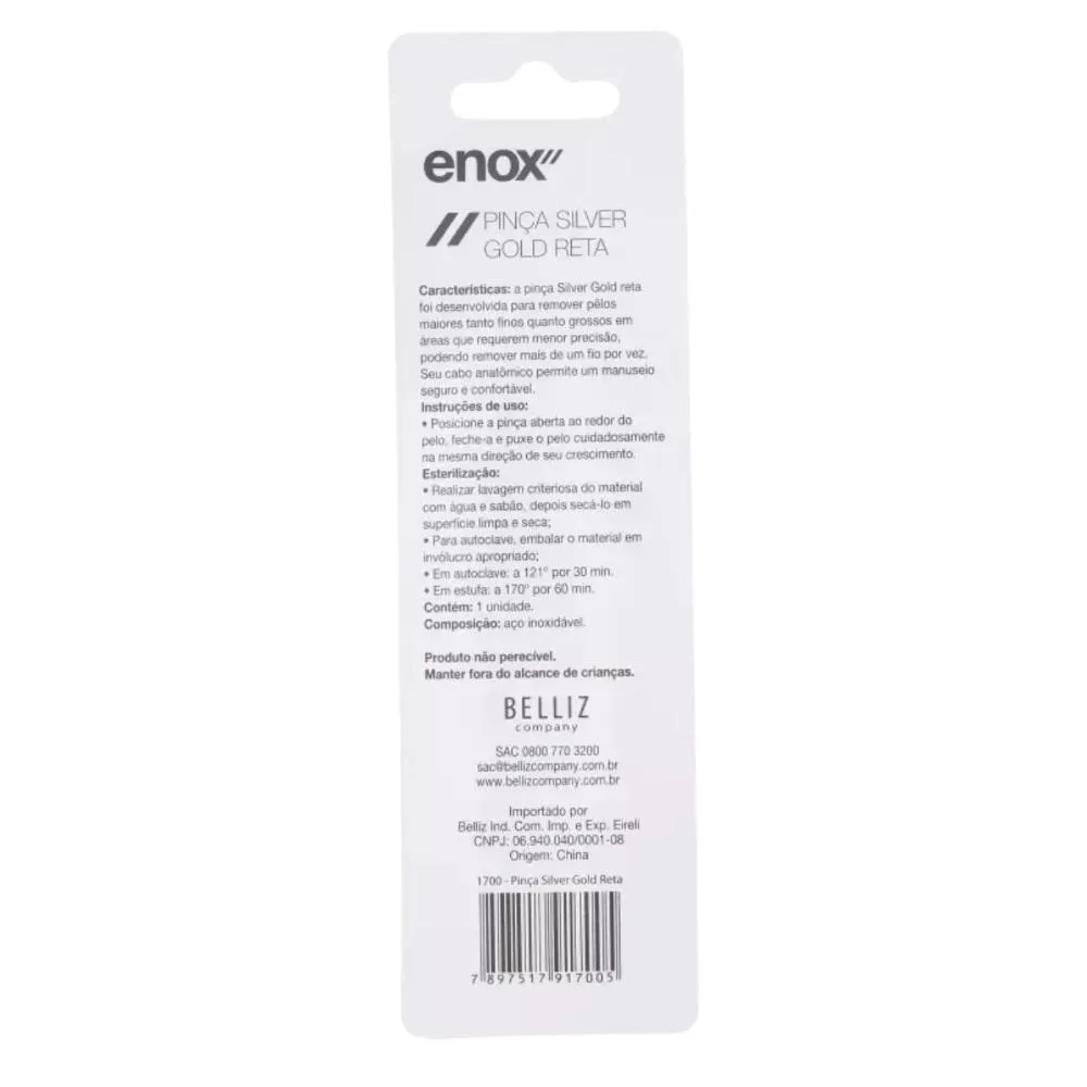 Kit Pinças Silver Gold Enox Belliz Ponta Reta Ref. 1700 C/3