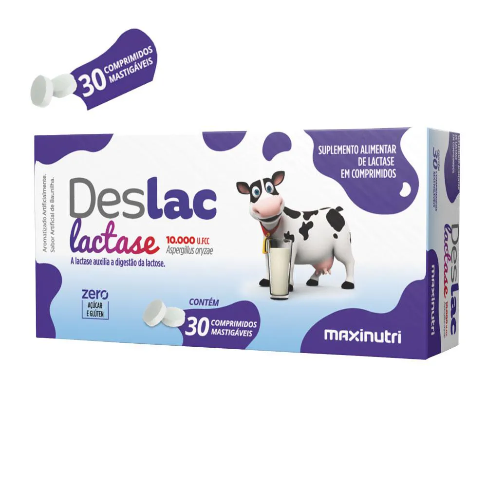 DESLAC LACTASE ENZIMA DIGESTIVA MASTIGáVEL 30 COMPRIMIDOS MAXINUTRI