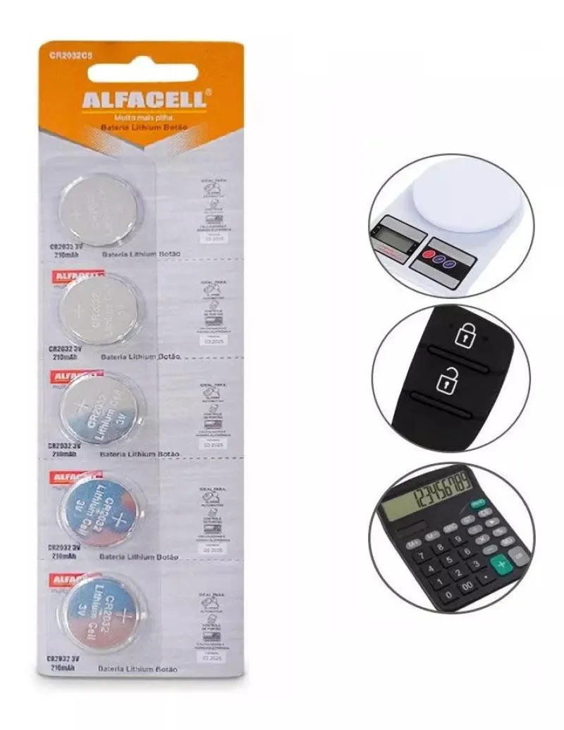 Kit 5- Bateria Cr2032 para Chave Canivete Alarme de Carro