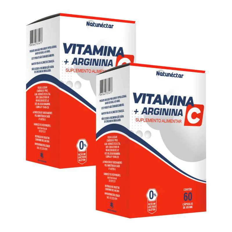KIT VITAMINA C + ARGININA FORTALECEDOR IMUNOLóGICO NATUNéCTAR 650MG - 2 UNID (120 CáPSULAS)