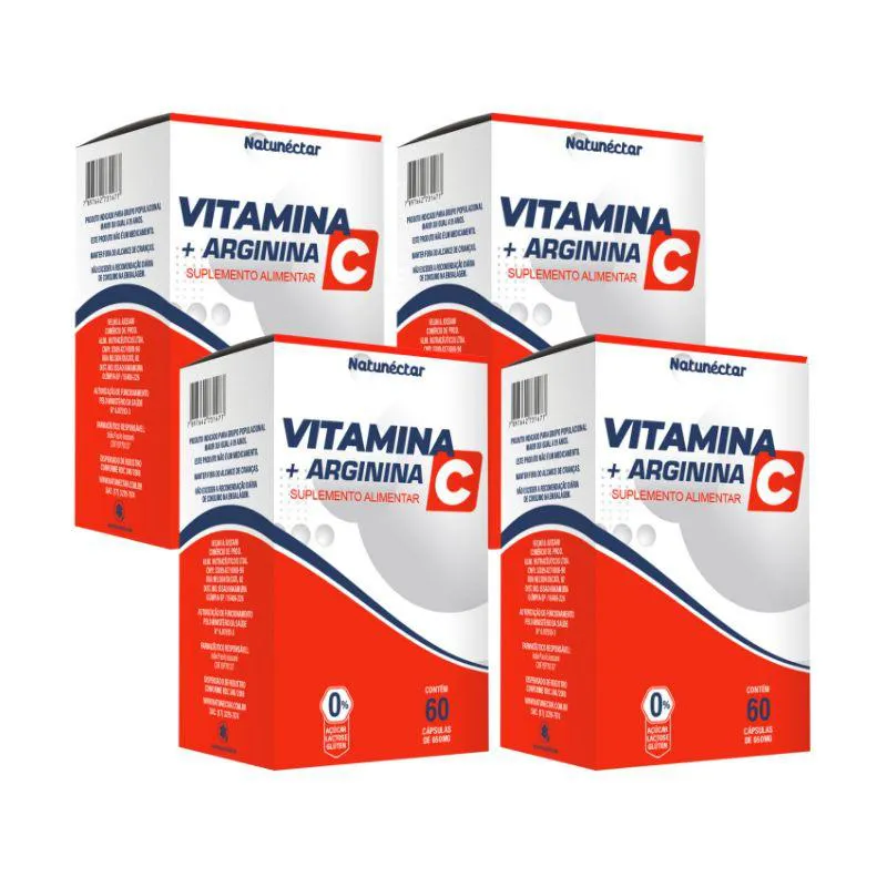 KIT VITAMINA C + ARGININA FORTALECEDOR IMUNOLóGICO NATUNéCTAR 650MG - 4 UNID (240 CáPSULAS)
