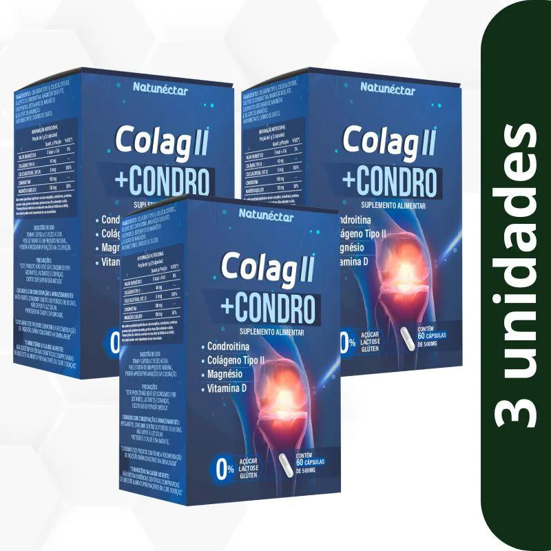 KIT COLáGENO TIPO II + CONDRO 500MG NATUNéCTAR - 3 UNID (180 CáPSULAS)