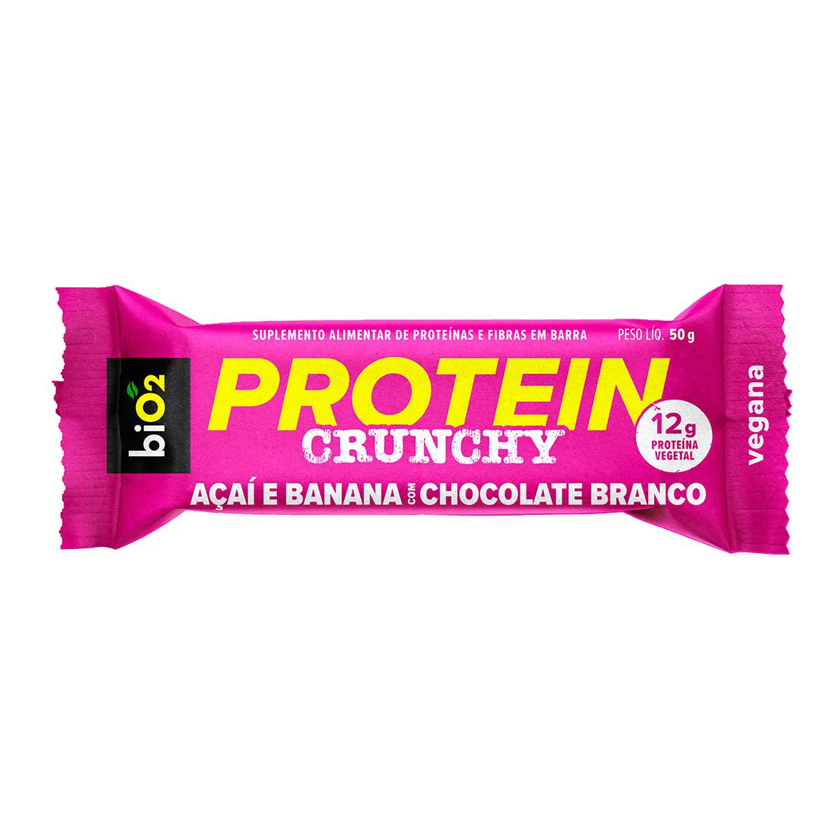 Barra de Proteína Vegana Bio2 Protein Crunchy Açaí e Banana com Chocolate Branco 50g