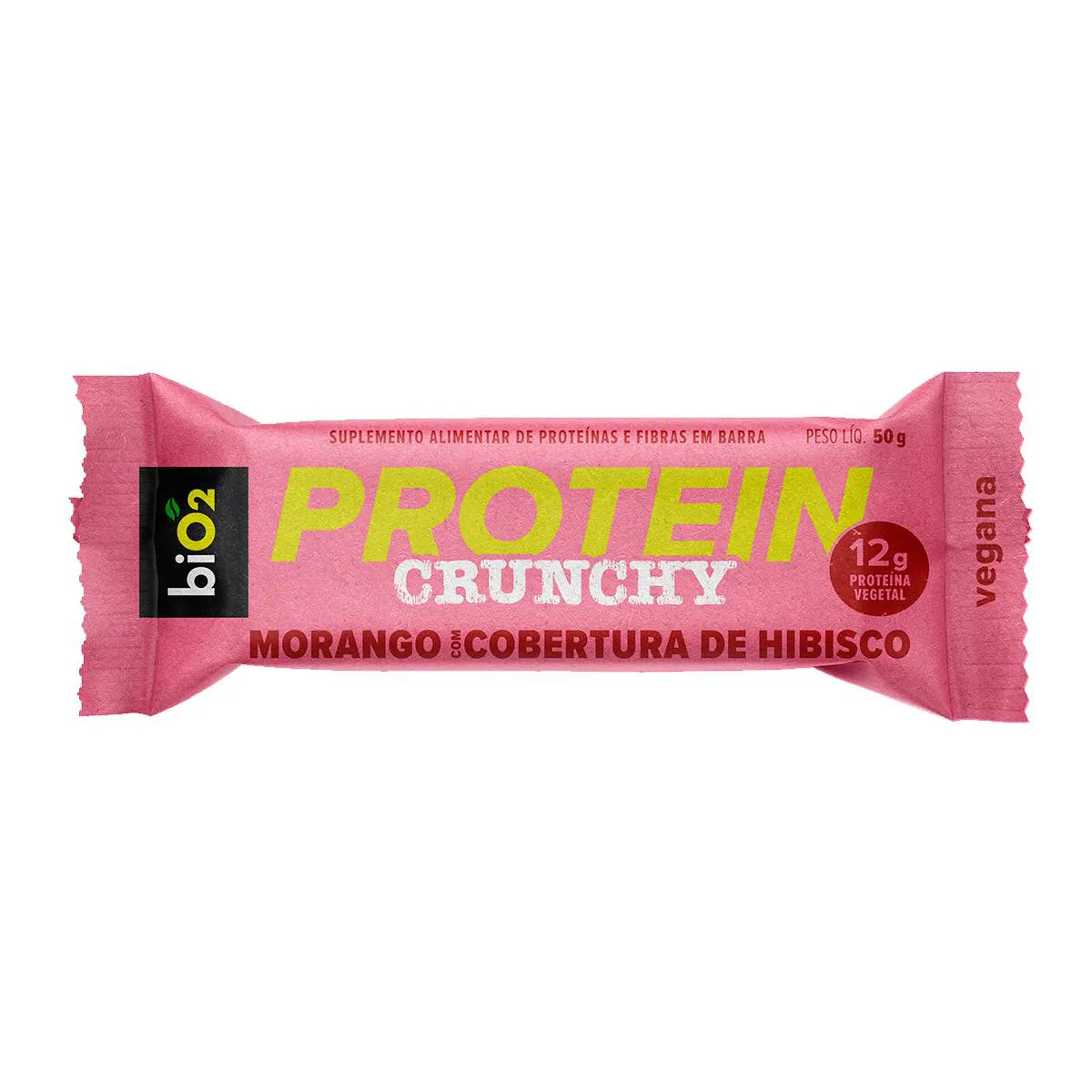 Barra de Proteína Vegana Bio2 Protein Crunchy Morango com Cobertura de Hibisco 50g
