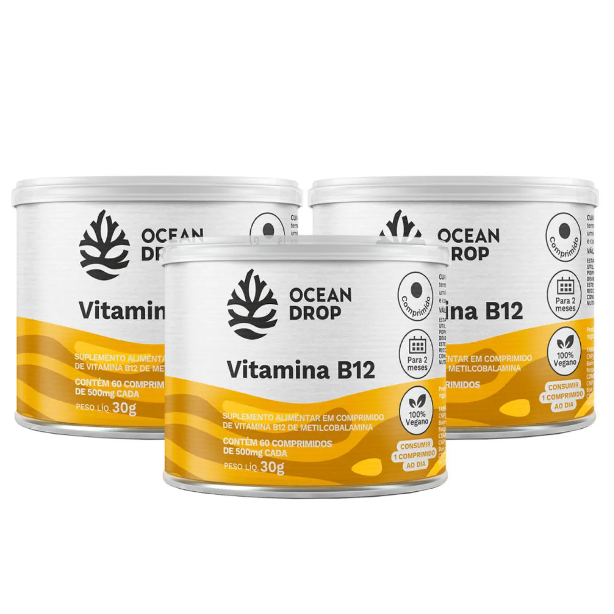 3x Vitamina B12 9,64mg Ocean Drop 60 Tabletes sem Sabor