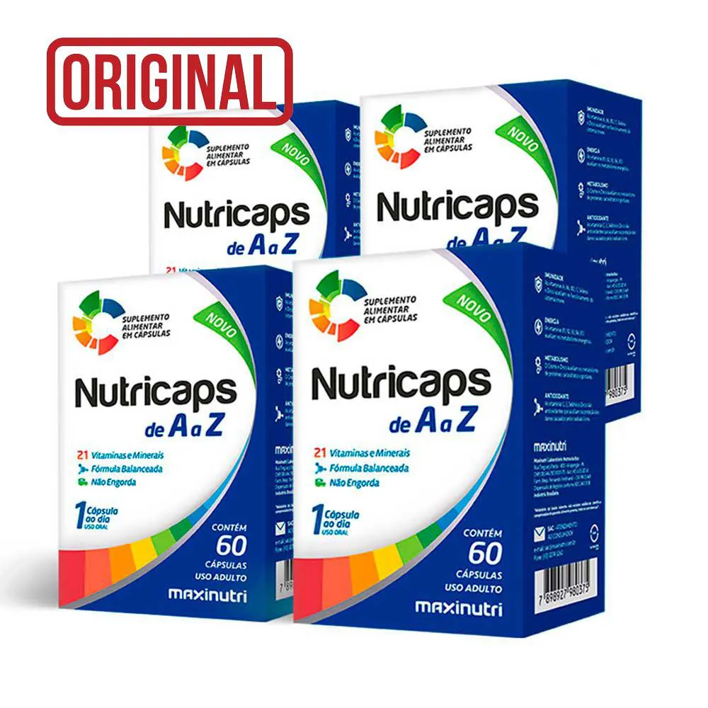 KIT 4 NUTRICAPS POLIVITAMíNICO E MINERAL DE A A Z 60 CáPSULAS MAXINUTRI