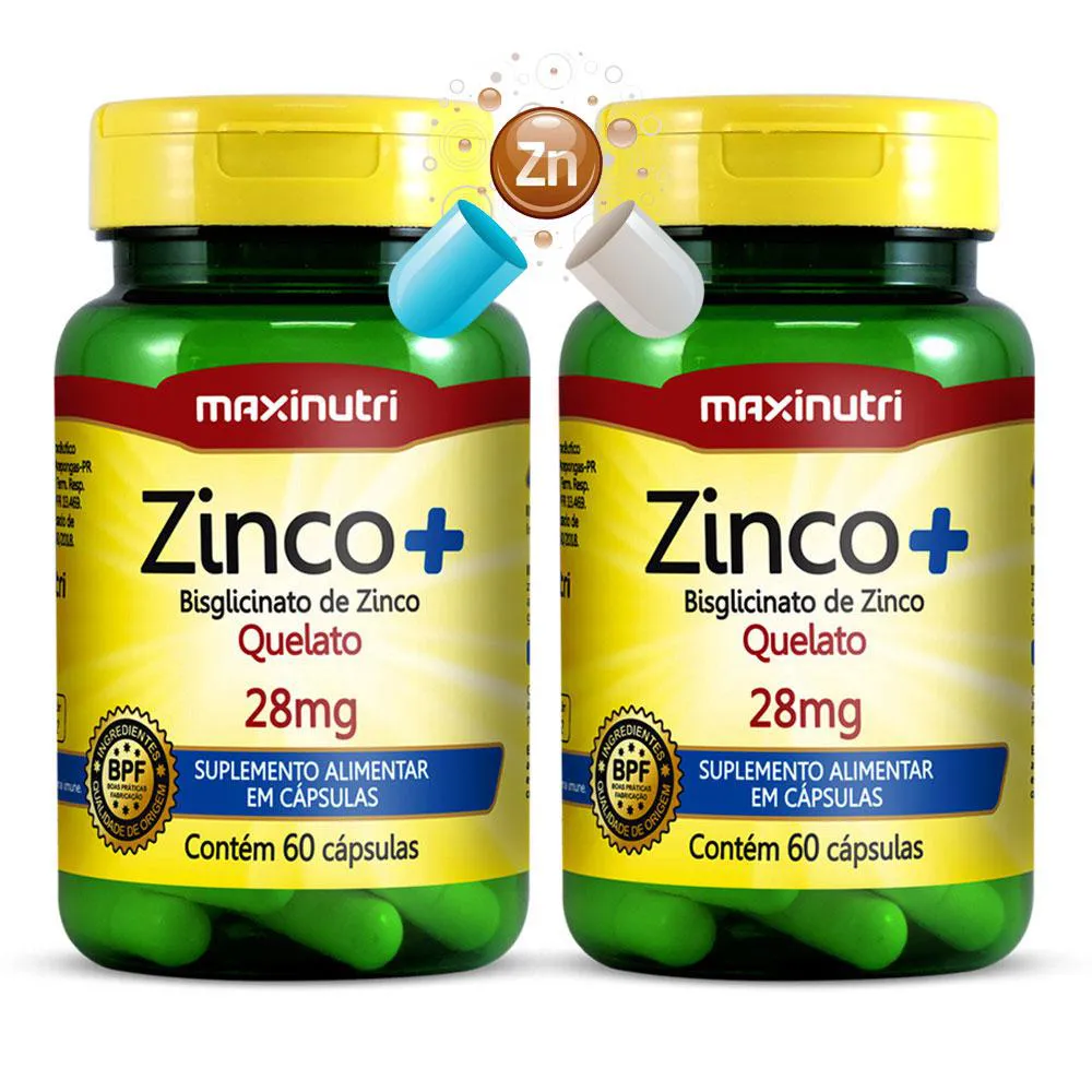 KIT 2 ZINCO+ BISGLICINATO DE ZINCO QUELATO 28MG 60 CáPS MAXINUTRI