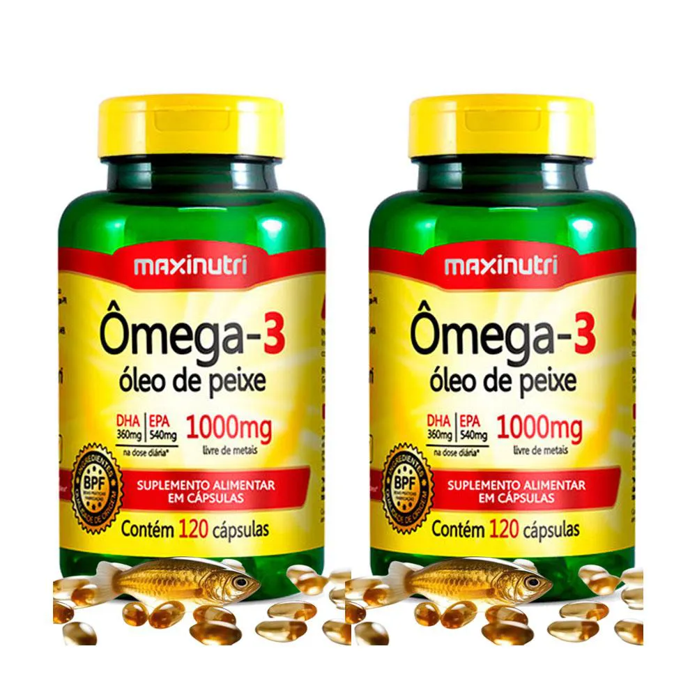 KIT 2 ÔMEGA 3 ÓLEO DE PEIXE LIVRE DE METAIS EPA DHA 120 CáPS 1000MG MAXINUTRI