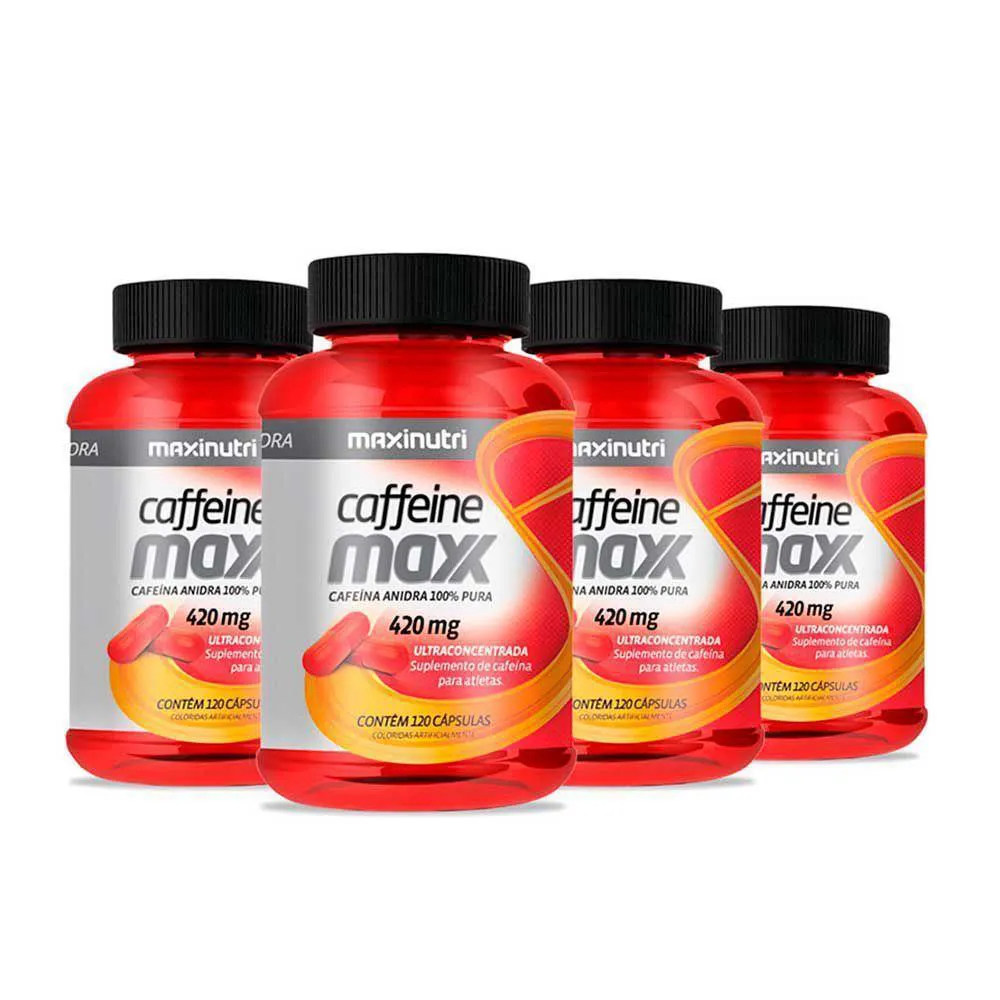 Kit 4x Caffeine Maxx 420mg 120 Cps Redutor de Gordura Maxinutri