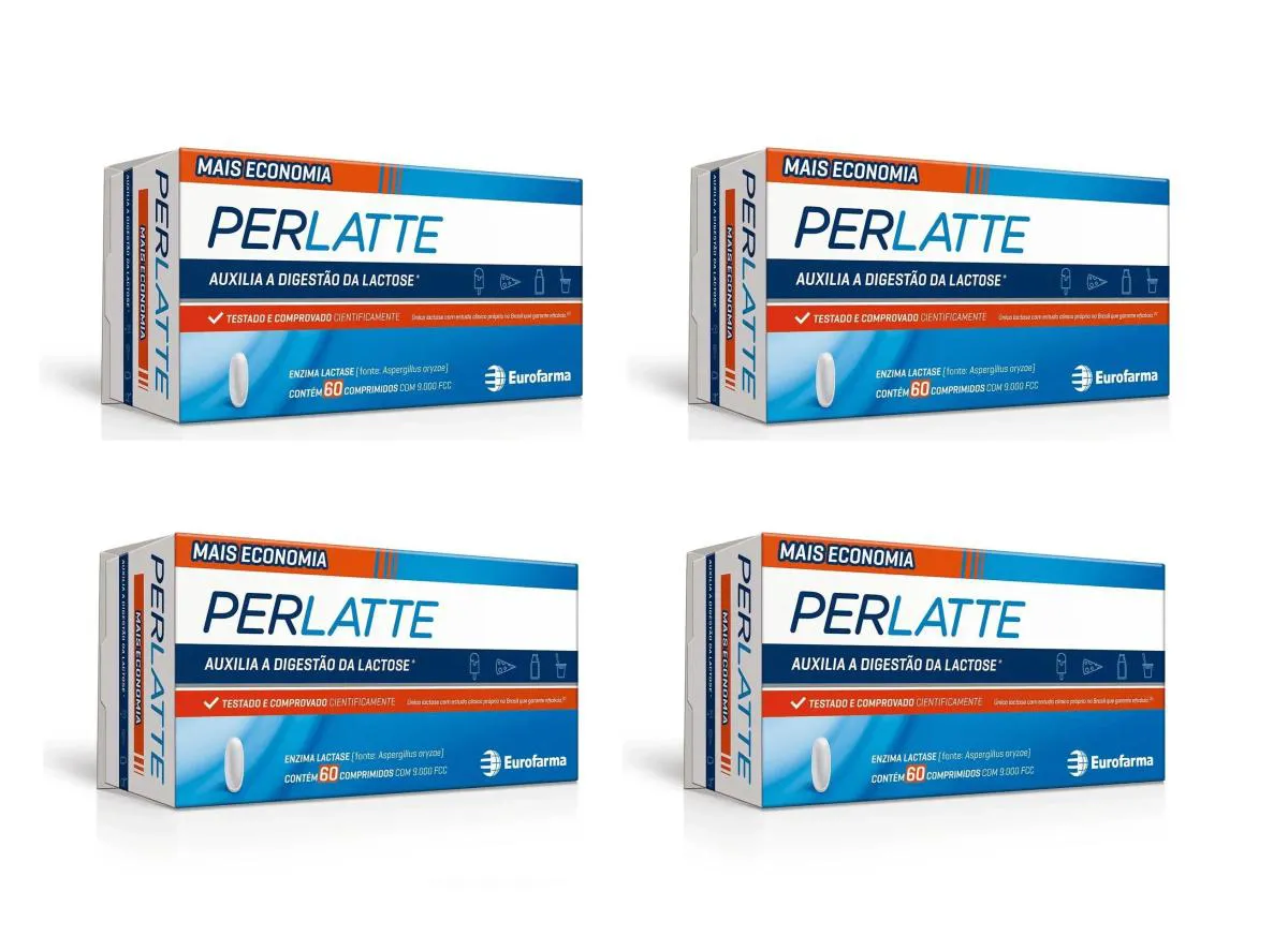 Kit 4 Suplemento Perlatte Lactase 9000fcc Lactose 60cps