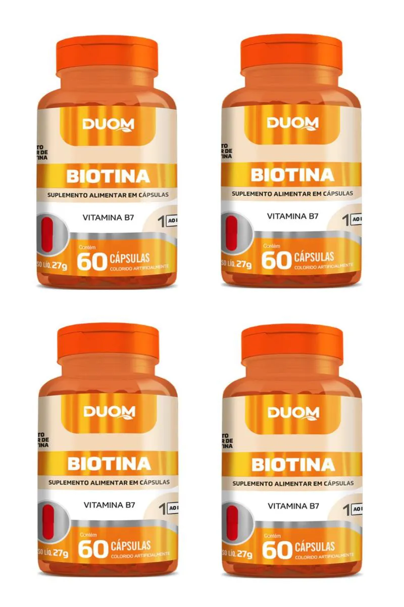 Kit 4 Suplemento Biotina Vitamina B7 Pele E Cabelo 60cps