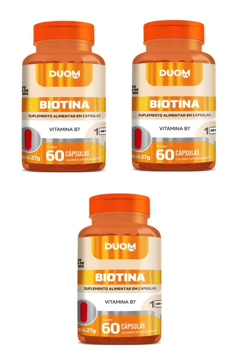 Kit 3 Suplemento Biotina Vitamina B7 Pele E Cabelo 60cps