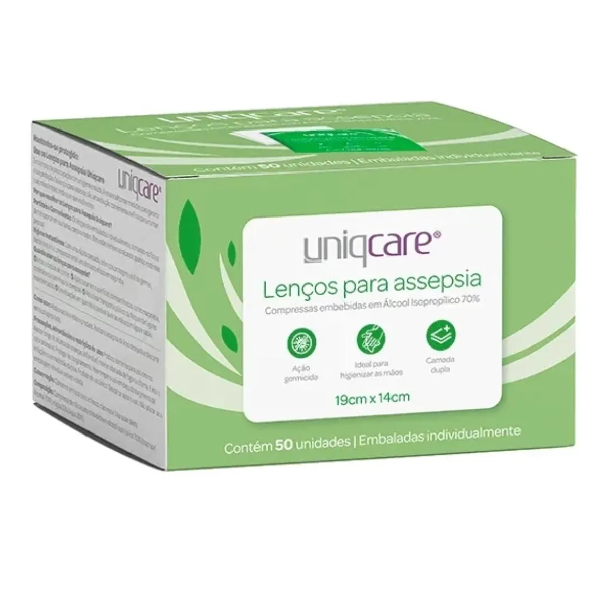 Lenços para Assepsia Álcool 70% Swab Grande 19x14 Cm 50 Uni