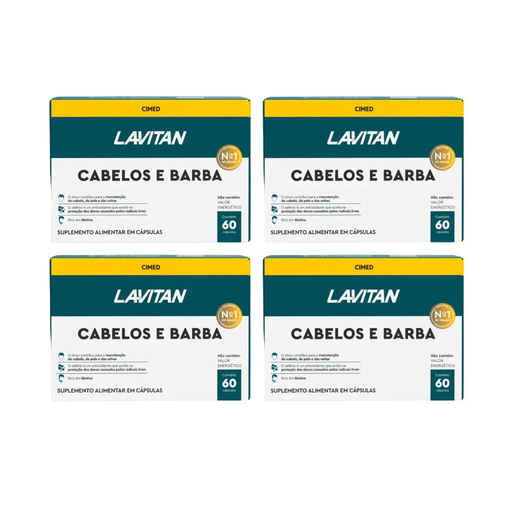 Kit 4 Lavitan Homem Cabelos e Barba - 60 cápsulas - Cimed