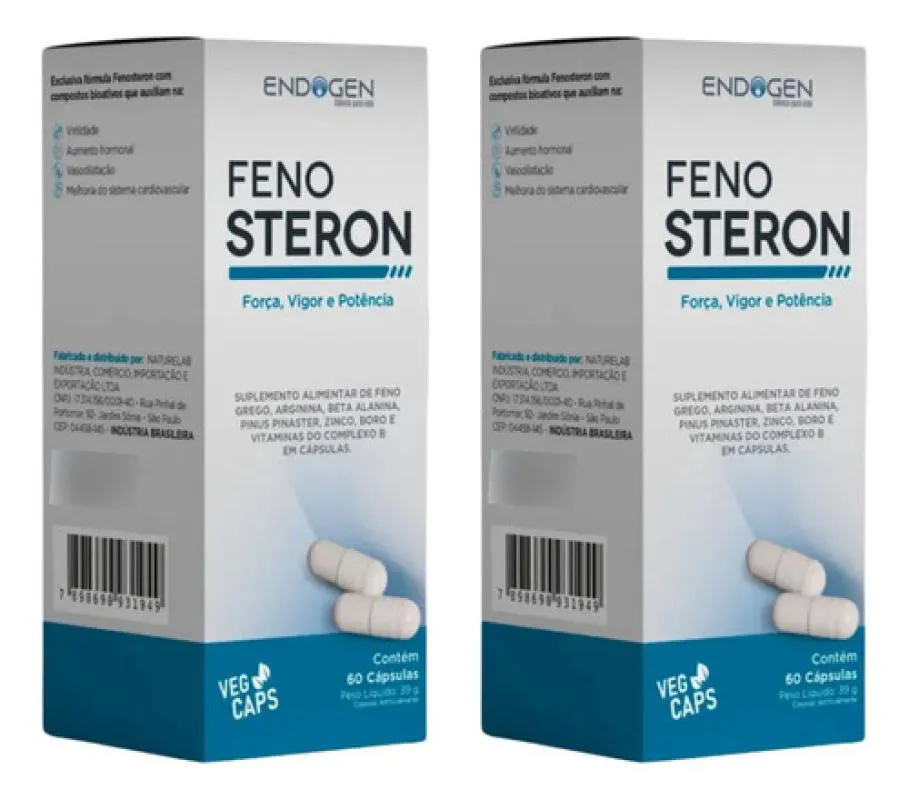 Kit 2 Feno Steron 60 cápsulas Veg Forca Vigor Potencia Endogen