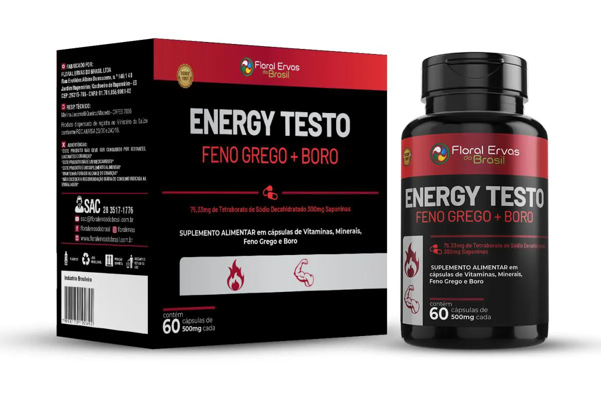 Energy Testo Feno Grego Boro Tirosina Magnésio Zinco Selênio Vitamina 3B 6B 9B Guaraná
