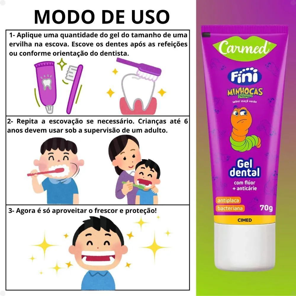 Kit Carmed Fini Minhocas Azedinhas: Gel Dental 70g e Enxaguante Bucal 250ml