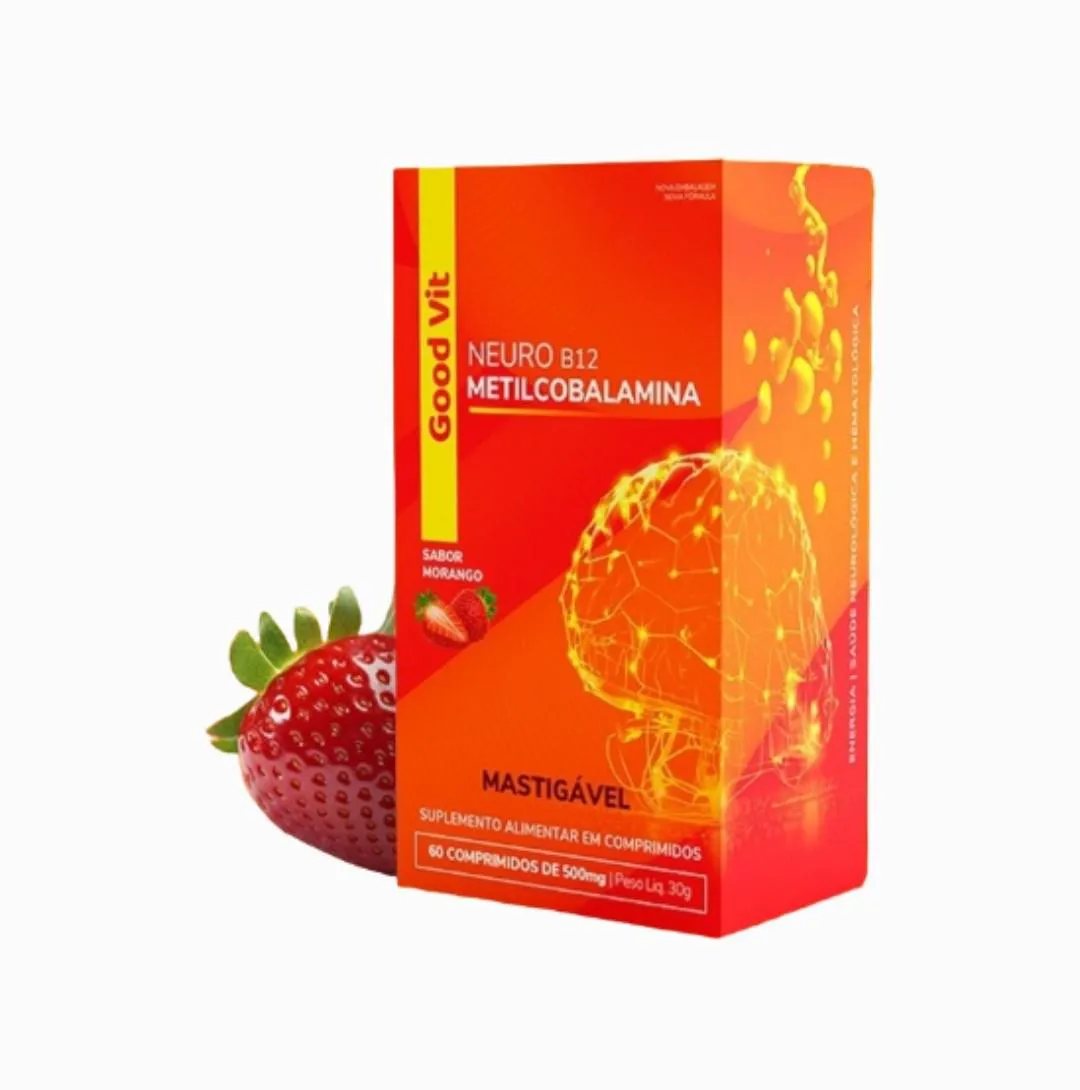 Neuro B12 Metilcobalamina 500Mg Good Vit 60 Cp Mastigáveis para Energia, Saúde Neurológica e Hematológica