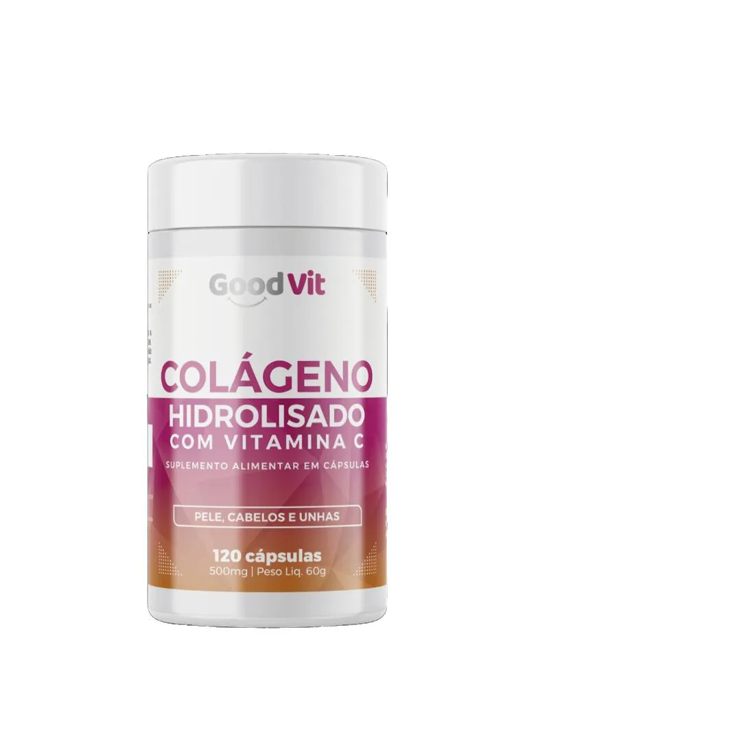 Colágeno Hidrolisado Vitamina C Good Vit 120 Cápsulas para Pele, Cabelo e Unhas