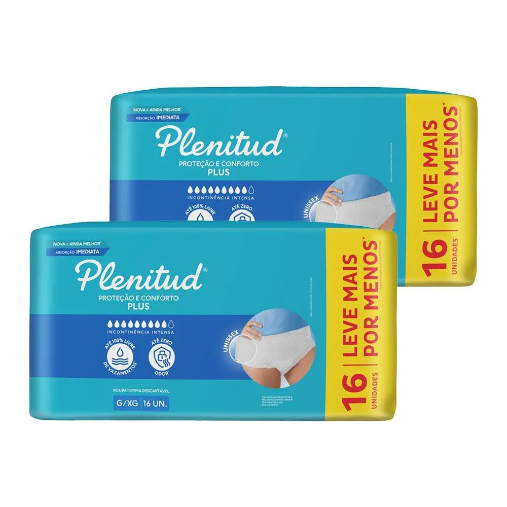 Roupa Íntima Plenitud Protect Plus Tamanho G/xg - 2 Pacotes com 16 Fraldas - Total 32 Tiras