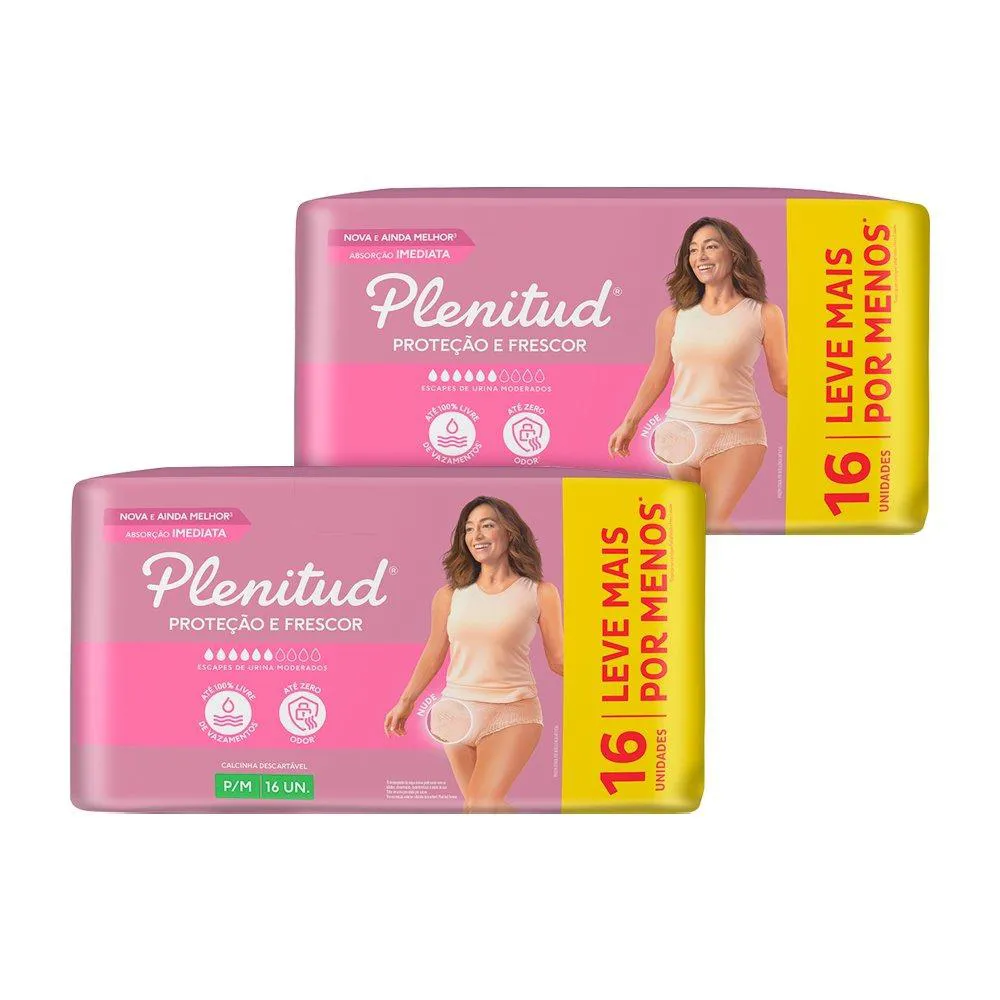Roupa Íntima Plenitud Active Mulher Tamanho P/m - 2 Pacotes com 16 Fraldas - Total 32 Tiras