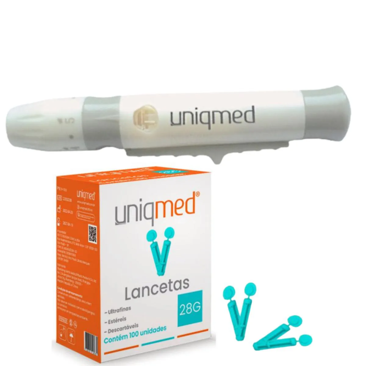 Kit Caneta Lancetadora + 100 Lancetas Uniqmed Indolor 28 G