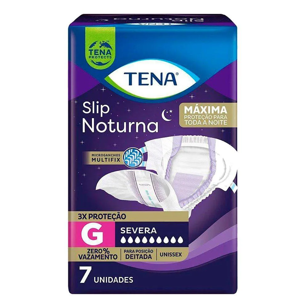 Fralda Descartável Adulto Tena Slip Noturna Tamanho G - 9 Pacotes com 7 Fraldas - Total 63 Tiras