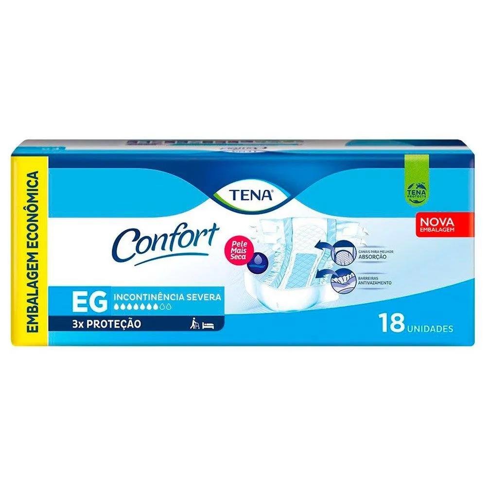 Fralda Geriátrica Tena Confort Tamanho Eg - 3 Pacotes com 18 Fraldas - Total 54 Tiras Xg