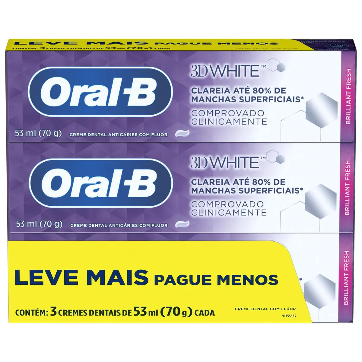 Kit Oral-B Escova de Dente Elétrica Pro-Clean Power + Pasta de Dente 3D White 3 unidades com 70g cada
