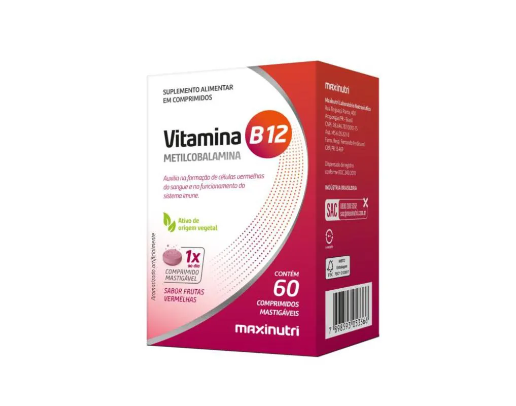 Vitamina B12 Mastigavel 60 Comprimidos Maxinutri