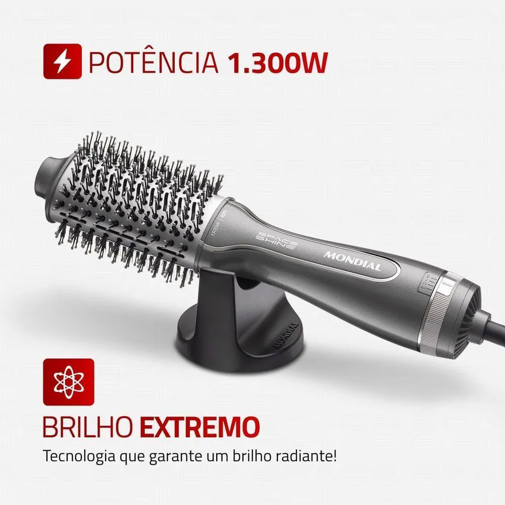 Escova Secadora Space Shine Mondial Grafite 1300w Es-20 Bivolt