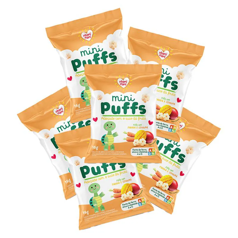 Kit 6x: Snack Infantil Mini Puffs Manga e Cenoura Nhami Mami 15g