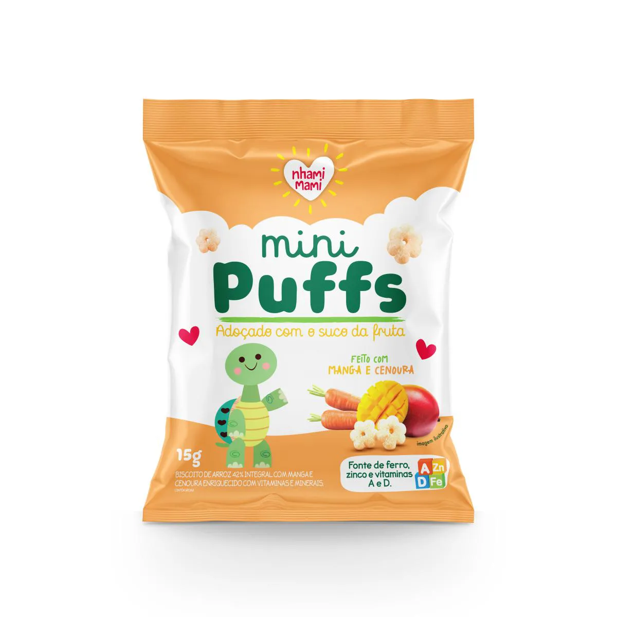Snack Infantil Mini Puffs Manga e Cenoura Nhami Mami 15g