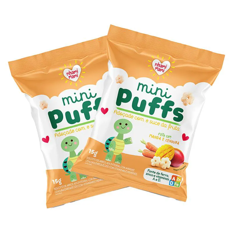 Kit 2x: Snack Infantil Mini Puffs Manga e Cenoura Nhami Mami 15g