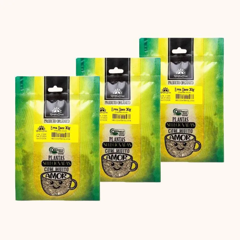 KIT 3X: CHá DE ERVA DOCE ORGâNICA KAMPO DE ERVAS 30G