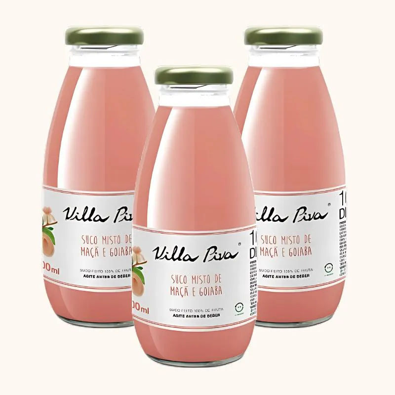 Kit 3x: Suco de Goiaba e Maçã Integral Sem Açúcar Villa Piva 300ml
