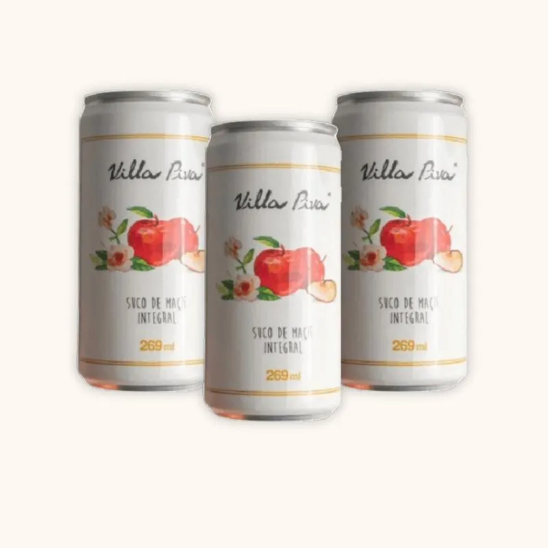 Kit 3x: Suco de Maçã Integral Sem Açúcar Lata Villa Piva 269ml