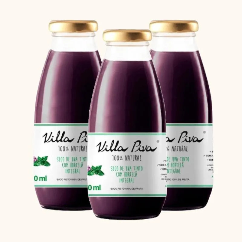 Kit 3x: Suco de Uva com Hortelã Sem Açúcar Villa Piva 300ml