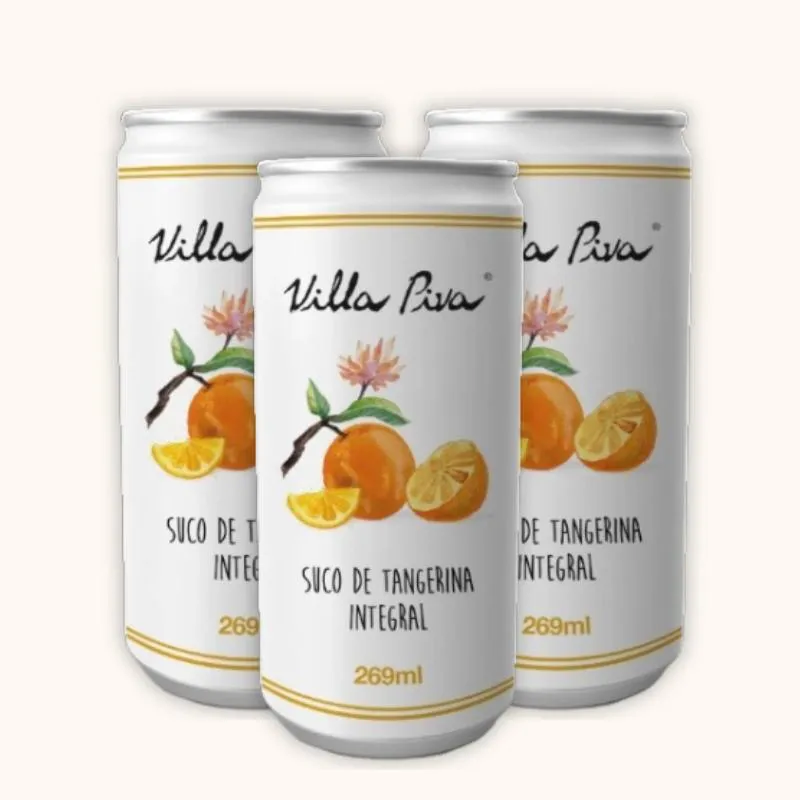 Kit 3x: Suco de Tangerina Integral Sem Açúcar Lata Villa Piva 269ml