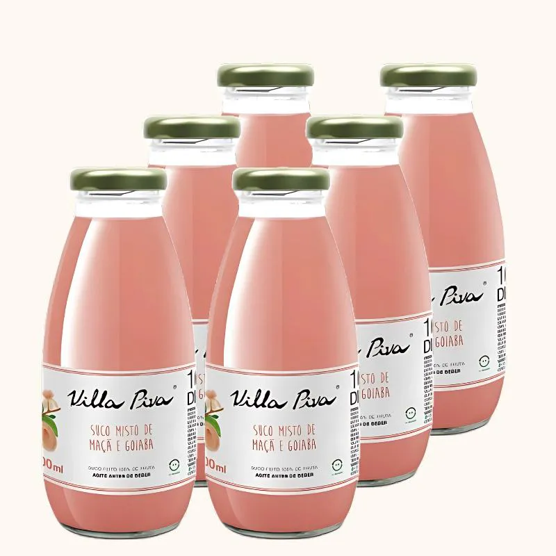 Kit 6x: Suco de Goiaba e Maçã Integral Sem Açúcar Villa Piva 300ml