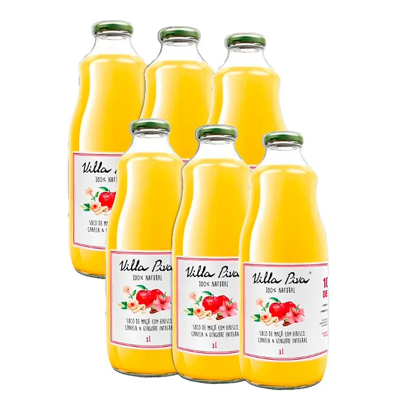 Kit 6x: Suco de Maçã com Hibisco, Canela e Gengibre Sem Açúcar Villa Piva 1l