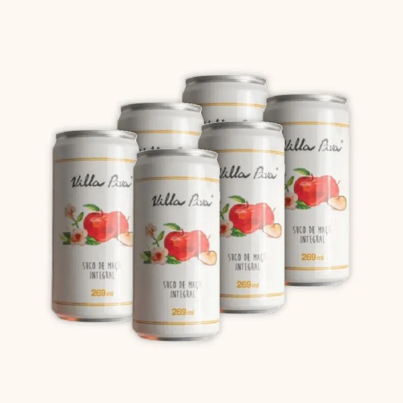 Kit 6x: Suco de Maçã Integral Sem Açúcar Lata Villa Piva 269ml