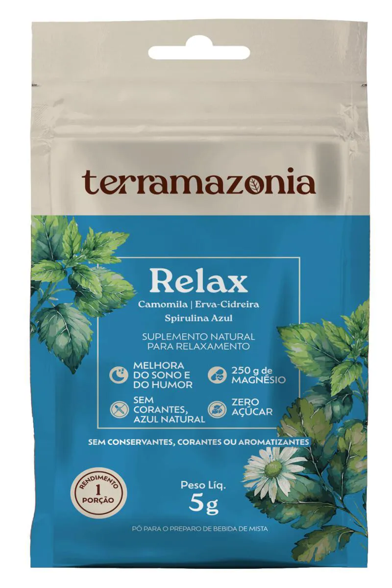 Relax Camomila, Erva Cidreira e Spirulina Azul Sachê Terramazonia 5G
